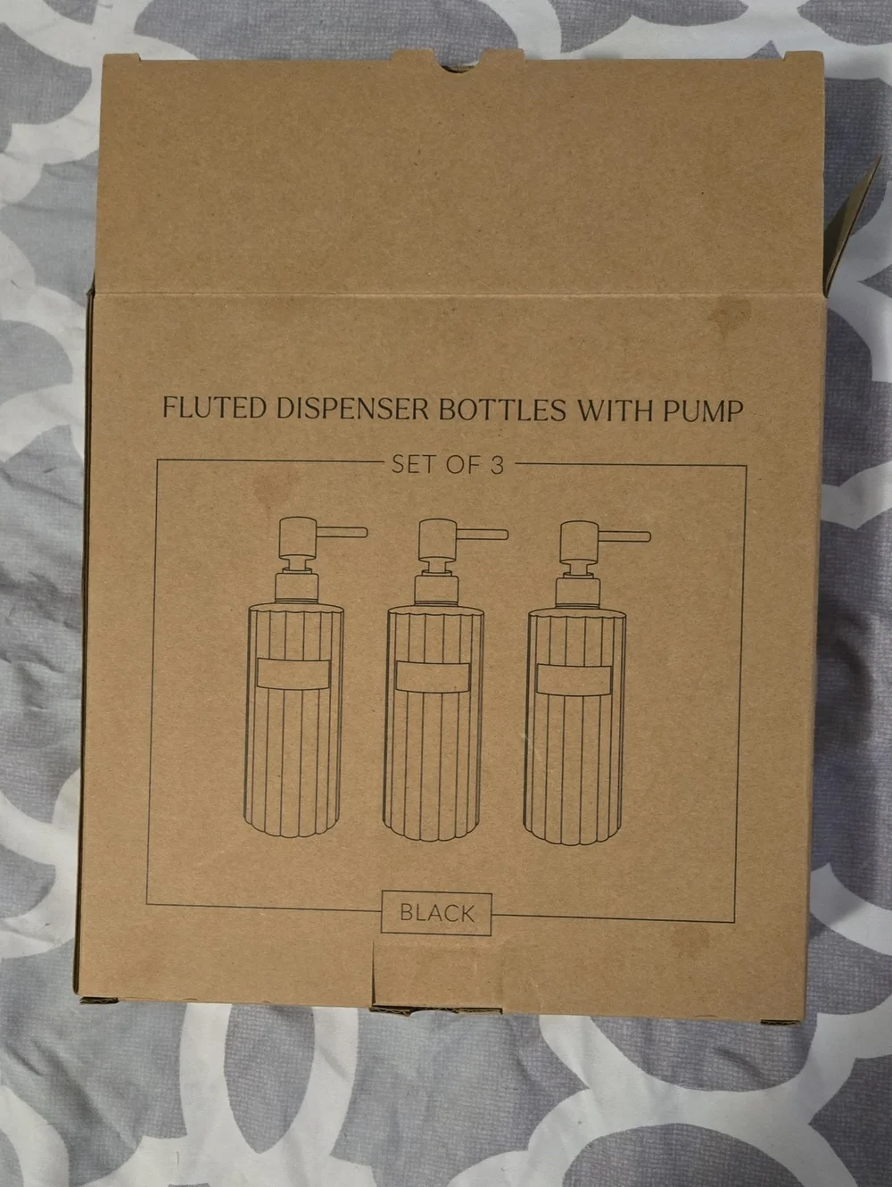 Fluted Dispenser Bottles with Pump - Set of 3 - Black